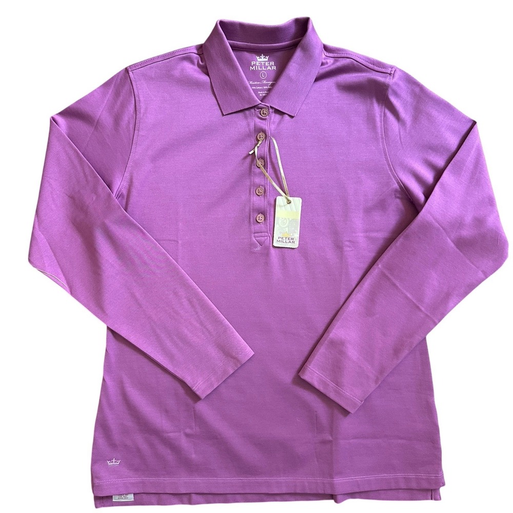 Peter Millar Polo Shirt Womens Large Long Sleeve Golf Moisture Mgmt LS13K54 NWT